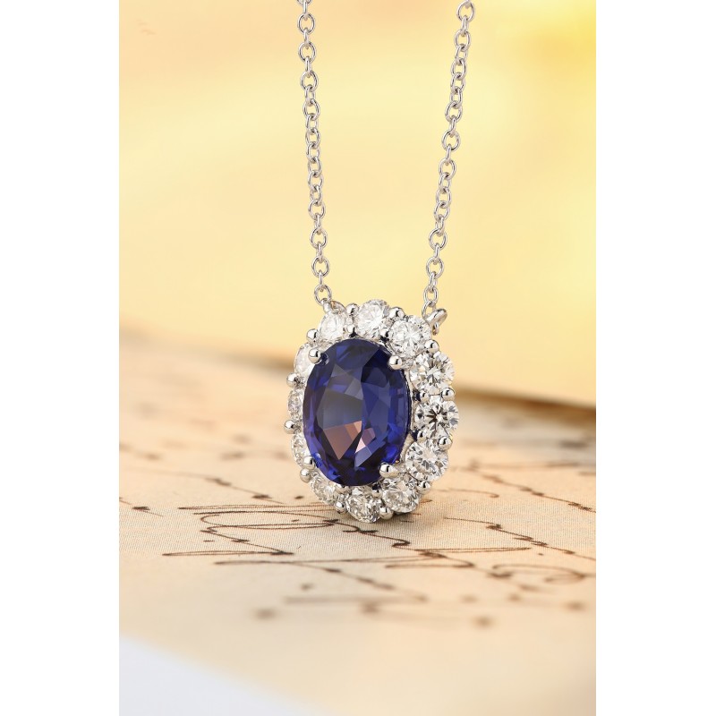 Ruif Jewelry Classic Design PT950 Platinum 2.97ct Lab Grown Sapphire And 0.87ct Lab Grown Diamond Pendant Gemstone Jewelry Ruif Jewelry Classic Design PT950 Platinum 2.97ct Lab Grown Sapphire And 0.87ct Lab Grown Diamond Pendant Gemstone Jewelry