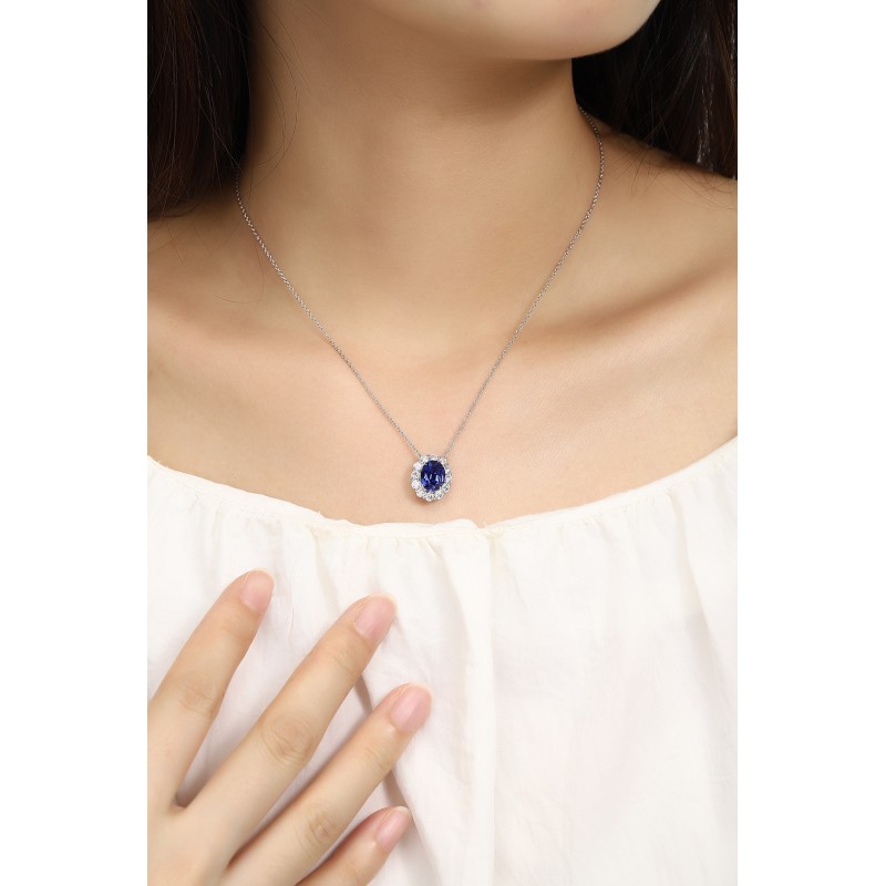 Ruif Jewelry Classic Design PT950 Platinum 2.97ct Lab Grown Sapphire And 0.87ct Lab Grown Diamond Pendant Gemstone Jewelry Ruif Jewelry Classic Design PT950 Platinum 2.97ct Lab Grown Sapphire And 0.87ct Lab Grown Diamond Pendant Gemstone Jewelry