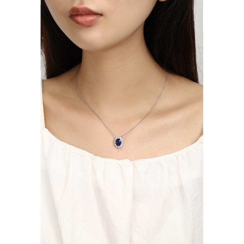 Ruif Jewelry Classic Design PT950 Platinum 2.97ct Lab Grown Sapphire And 0.87ct Lab Grown Diamond Pendant Gemstone Jewelry Ruif Jewelry Classic Design PT950 Platinum 2.97ct Lab Grown Sapphire And 0.87ct Lab Grown Diamond Pendant Gemstone Jewelry