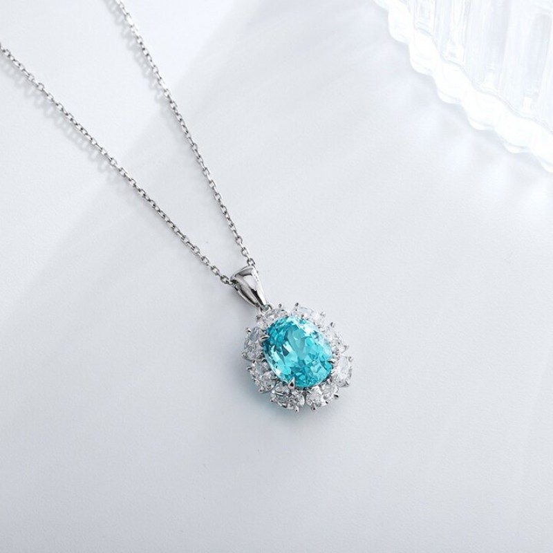Ruif Jewelry Classic Design PT950 Platinum 7.44ct Lab Grown Paraiba Pendant And 1.469ct Lab Diamond Pendant Gemstone Jewelry Ruif Jewelry Classic Design PT950 Platinum 7.44ct Lab Grown Paraiba Pendant And 1.469ct Lab Diamond Pendant Gemstone Jewelry
