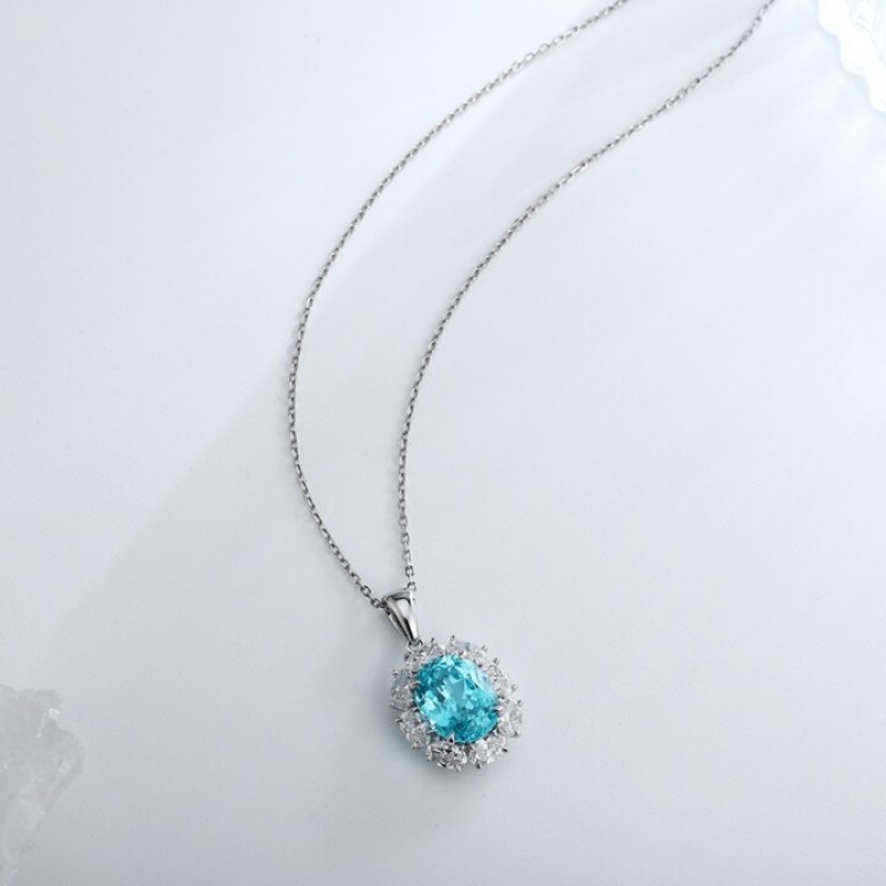 Ruif Jewelry Classic Design PT950 Platinum 7.44ct Lab Grown Paraiba Pendant And 1.469ct Lab Diamond Pendant Gemstone Jewelry Ruif Jewelry Classic Design PT950 Platinum 7.44ct Lab Grown Paraiba Pendant And 1.469ct Lab Diamond Pendant Gemstone Jewelry