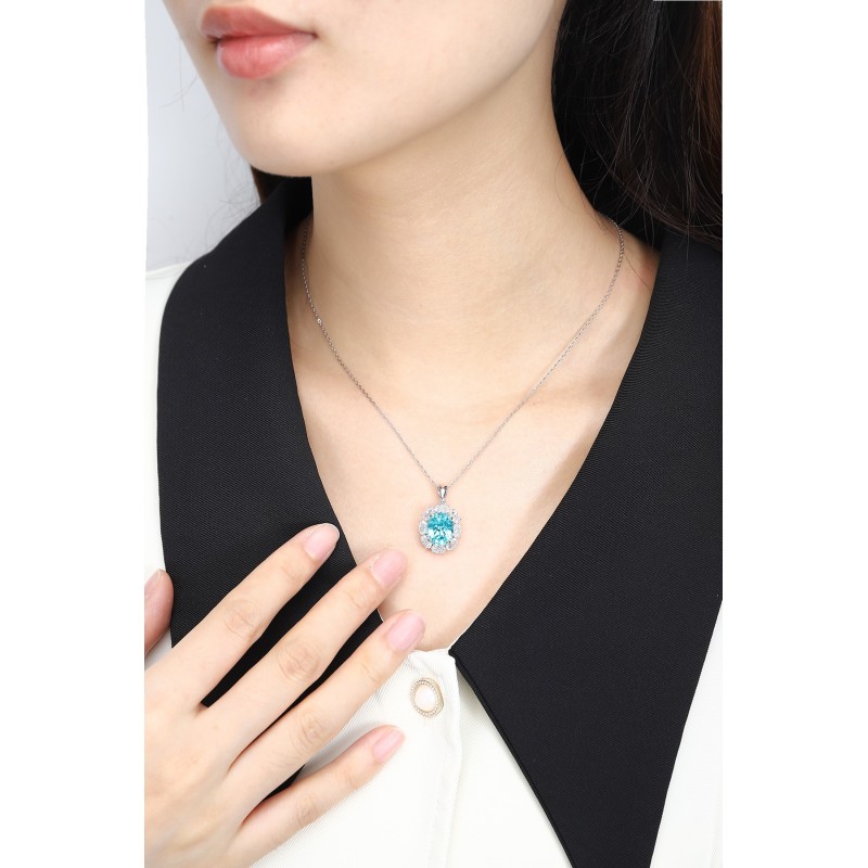Ruif Jewelry Classic Design PT950 Platinum 7.44ct Lab Grown Paraiba Pendant And 1.469ct Lab Diamond Pendant Gemstone Jewelry Ruif Jewelry Classic Design PT950 Platinum 7.44ct Lab Grown Paraiba Pendant And 1.469ct Lab Diamond Pendant Gemstone Jewelry