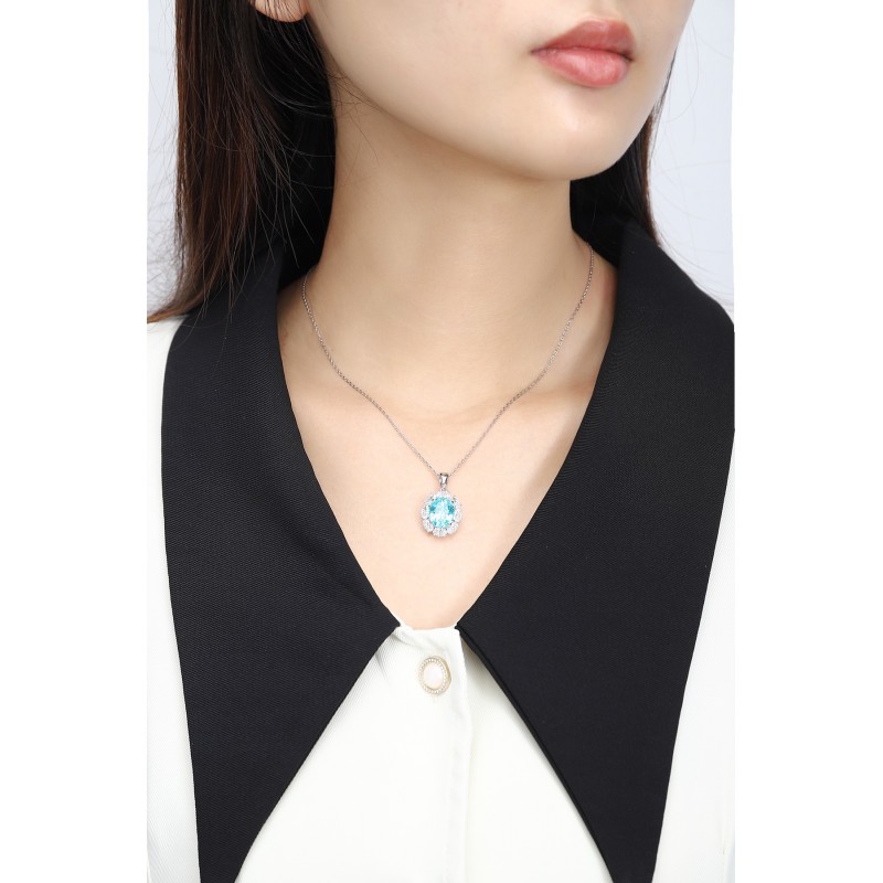 Ruif Jewelry Classic Design PT950 Platinum 7.44ct Lab Grown Paraiba Pendant And 1.469ct Lab Diamond Pendant Gemstone Jewelry Ruif Jewelry Classic Design PT950 Platinum 7.44ct Lab Grown Paraiba Pendant And 1.469ct Lab Diamond Pendant Gemstone Jewelry