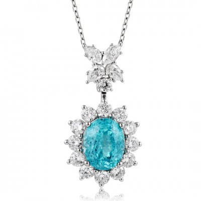 Ruif Jewelry Classic Design PT950 Platinum 4.61ct Lab Grown Paraiba Pendant And 1.649ct Lab Diamond Pendant Gemstone Jewelry