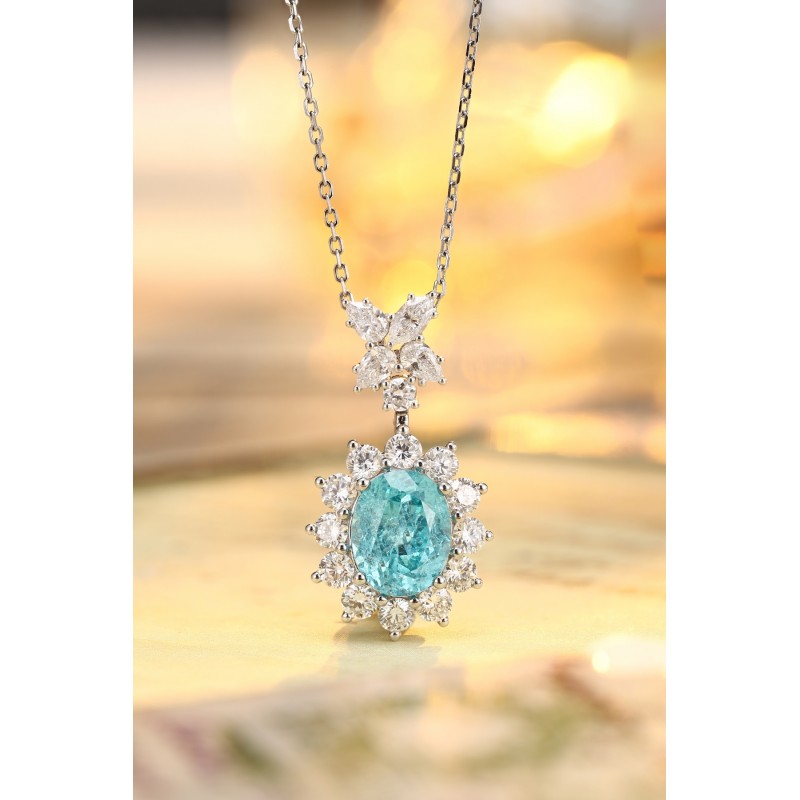 Ruif Jewelry Classic Design PT950 Platinum 4.61ct Lab Grown Paraiba Pendant And 1.649ct Lab Diamond Pendant Gemstone Jewelry