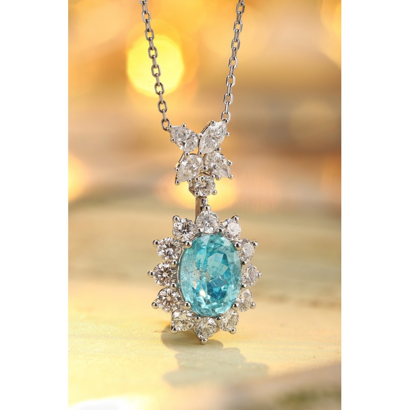 Ruif Jewelry Classic Design PT950 Platinum 4.61ct Lab Grown Paraiba Pendant And 1.649ct Lab Diamond Pendant Gemstone Jewelry