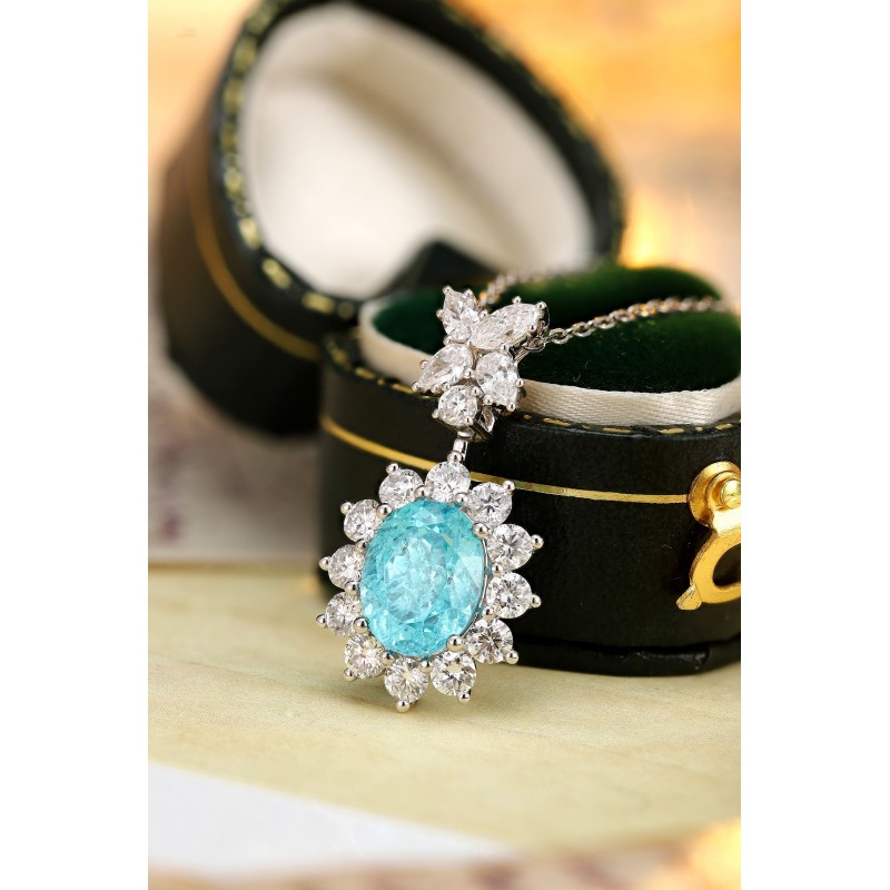 Ruif Jewelry Classic Design PT950 Platinum 4.61ct Lab Grown Paraiba Pendant And 1.649ct Lab Diamond Pendant Gemstone Jewelry