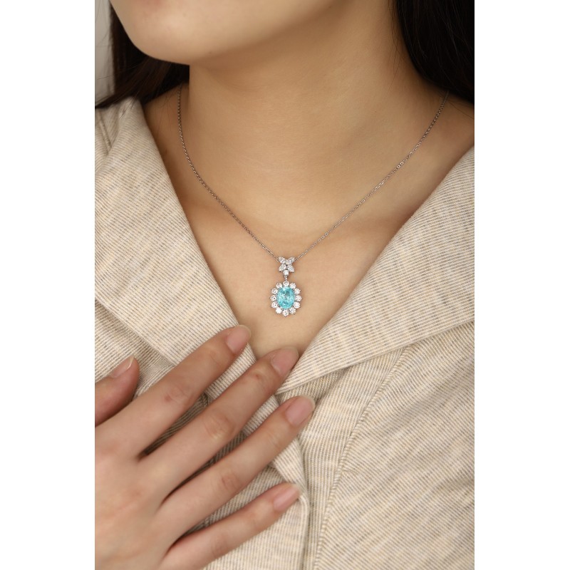 Ruif Jewelry Classic Design PT950 Platinum 4.61ct Lab Grown Paraiba Pendant And 1.649ct Lab Diamond Pendant Gemstone Jewelry