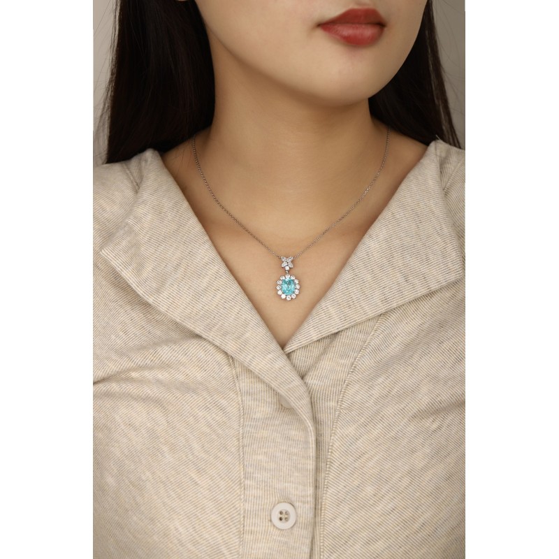 Ruif Jewelry Classic Design PT950 Platinum 4.61ct Lab Grown Paraiba Pendant And 1.649ct Lab Diamond Pendant Gemstone Jewelry