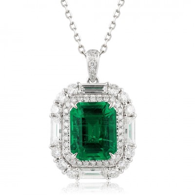 Ruif Jewelry Classic Design PT950 Platinum 3.1ct Lab Grown Emerald And 1.287ct Lab Grown Diamong Pendant Gemstone Jewelry