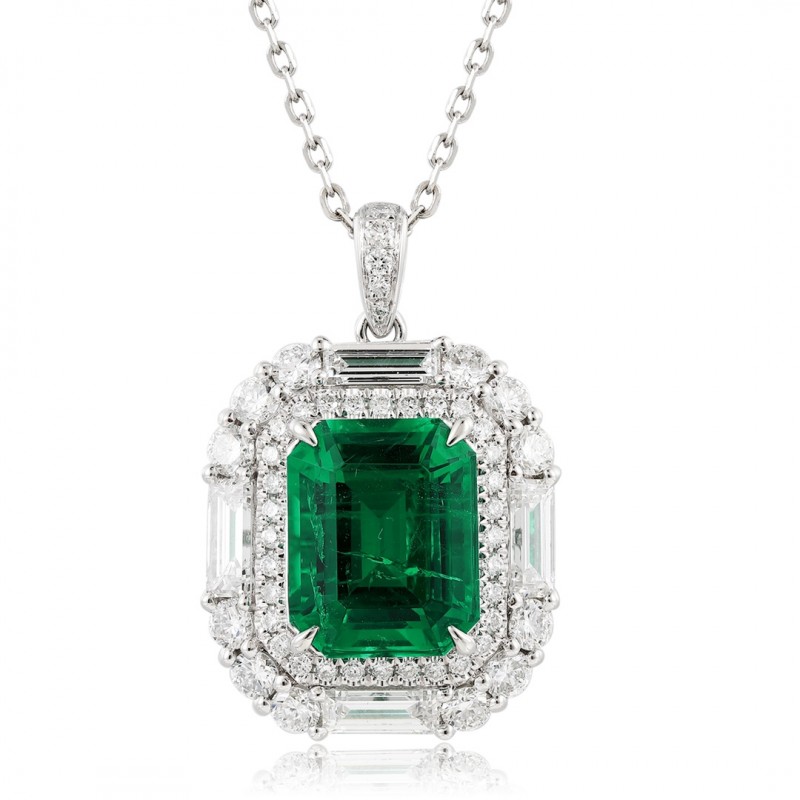 Ruif Jewelry Classic Design PT950 Platinum 3.1ct Lab Grown Emerald And 1.287ct Lab Grown Diamong Pendant Gemstone Jewelry