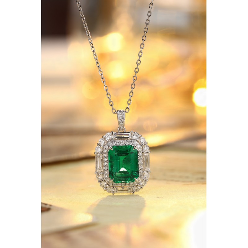 Ruif Jewelry Classic Design PT950 Platinum 3.1ct Lab Grown Emerald And 1.287ct Lab Grown Diamong Pendant Gemstone Jewelry
