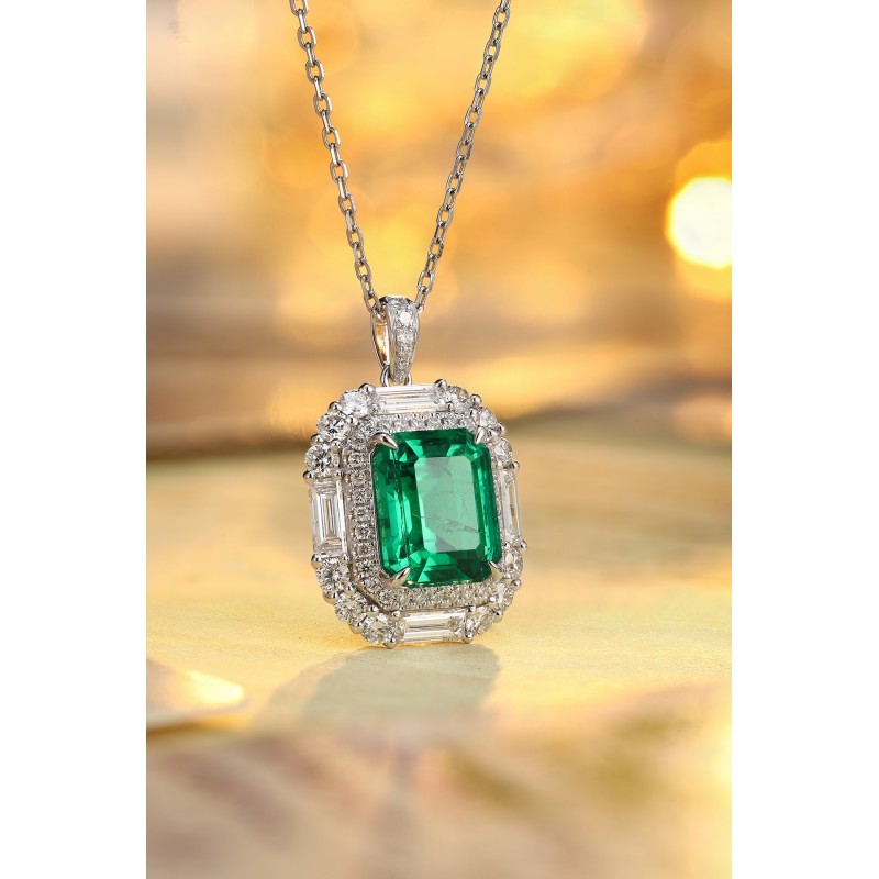 Ruif Jewelry Classic Design PT950 Platinum 3.1ct Lab Grown Emerald And 1.287ct Lab Grown Diamong Pendant Gemstone Jewelry