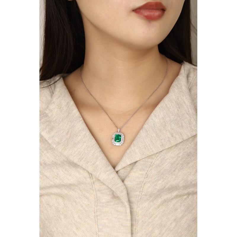 Ruif Jewelry Classic Design PT950 Platinum 3.1ct Lab Grown Emerald And 1.287ct Lab Grown Diamong Pendant Gemstone Jewelry
