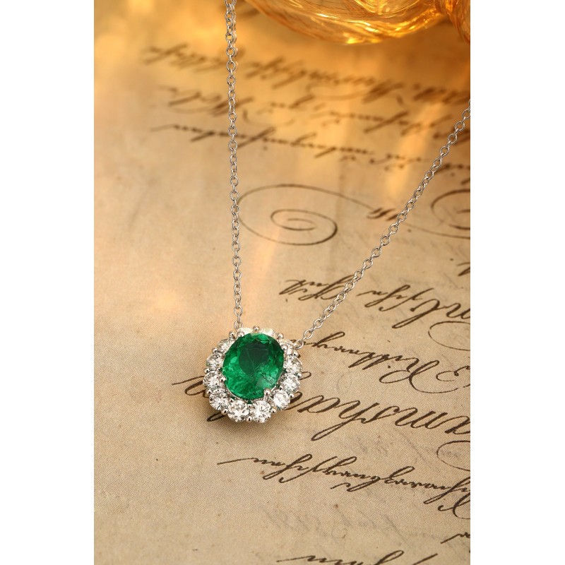 Ruif Jewelry Classic Design PT950 Platinum 1.86ct Lab Grown Emerald And 0.8775ct Lab Grown Diamong Pendant Gemstone Jewelry Ruif Jewelry Classic Design PT950 Platinum 1.86ct Lab Grown Emerald And 0.8775ct Lab Grown Diamong Pendant Gemstone Jewelry