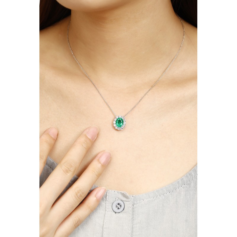 Ruif Jewelry Classic Design PT950 Platinum 1.86ct Lab Grown Emerald And 0.8775ct Lab Grown Diamong Pendant Gemstone Jewelry Ruif Jewelry Classic Design PT950 Platinum 1.86ct Lab Grown Emerald And 0.8775ct Lab Grown Diamong Pendant Gemstone Jewelry
