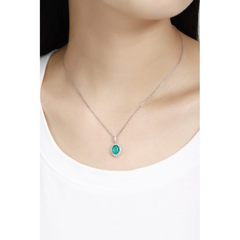 Ruif Jewelry Classic Design PT950 Platinum 1.45ct Lab Grown Emerald And 0.311ct Lab Grown Diamong Pendant Gemstone Jewelry Ruif Jewelry Classic Design PT950 Platinum 1.45ct Lab Grown Emerald And 0.311ct Lab Grown Diamong Pendant Gemstone Jewelry