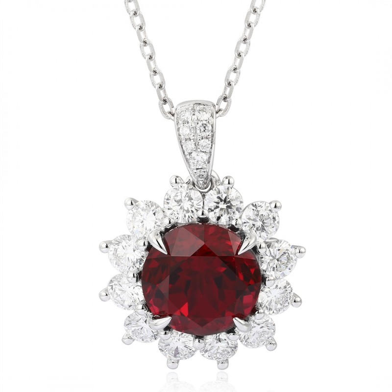 Ruif Jewelry Classic Design PT950 Platinum 3.61ct Lab Grown Ruby And 1.055ct Lab Grown Diamond Pendant Gemstone Jewelry Ruif Jewelry Classic Design PT950 Platinum 3.61ct Lab Grown Ruby And 1.055ct Lab Grown Diamond Pendant Gemstone Jewelry