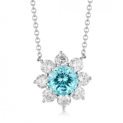 Ruif Jewelry Classic Design PT950 Platinum 1.11ct Lab Grown Paraiba Pendant And 1.029ct Lab Diamond Pendant Gemstone Jewelry