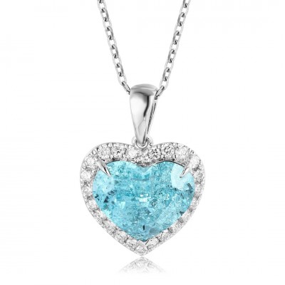 Ruif Jewelry Classic Design PT950 Platinum 6.2ct Lab Grown Paraiba Pendant And 0.3325ct Lab Diamond Pendant Gemstone Jewelry
