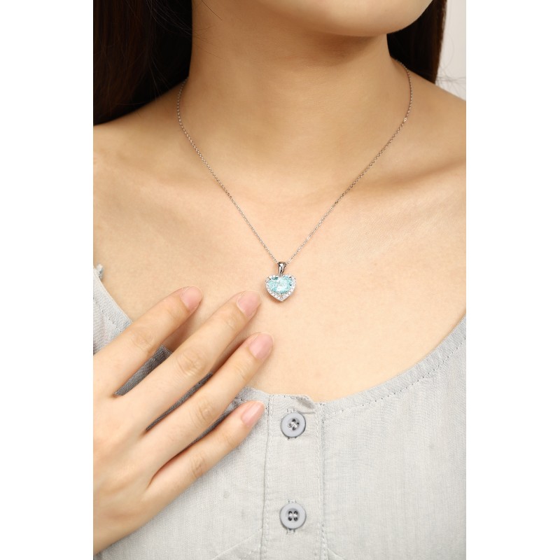 Ruif Jewelry Classic Design PT950 Platinum 6.2ct Lab Grown Paraiba Pendant And 0.3325ct Lab Diamond Pendant Gemstone Jewelry Ruif Jewelry Classic Design PT950 Platinum 6.2ct Lab Grown Paraiba Pendant And 0.3325ct Lab Diamond Pendant Gemstone Jewelry
