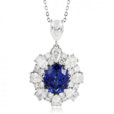 Ruif Jewelry Classic Design PT950 Platinum 4.97ct Lab Grown Sapphire And 3.911ct Lab Grown Diamond Nacklace Gemstone Jewelry