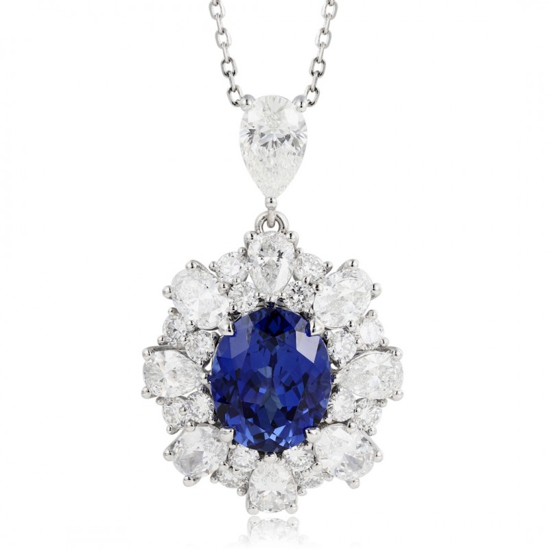 Ruif Jewelry Classic Design PT950 Platinum 4.97ct Lab Grown Sapphire And 3.911ct Lab Grown Diamond Nacklace Gemstone Jewelry