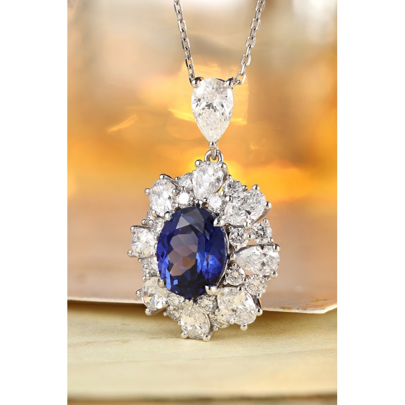 Ruif Jewelry Classic Design PT950 Platinum 4.97ct Lab Grown Sapphire And 3.911ct Lab Grown Diamond Nacklace Gemstone Jewelry