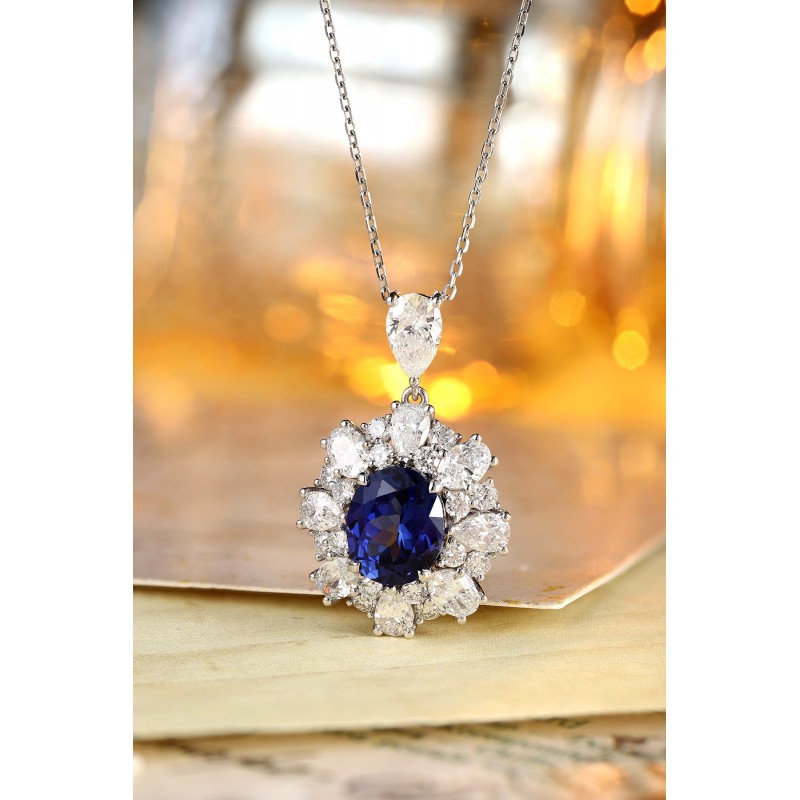 Ruif Jewelry Classic Design PT950 Platinum 4.97ct Lab Grown Sapphire And 3.911ct Lab Grown Diamond Nacklace Gemstone Jewelry