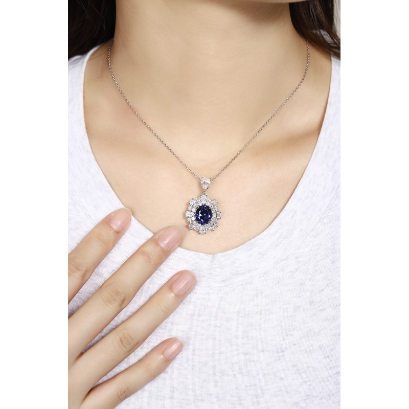 Ruif Jewelry Classic Design PT950 Platinum 4.97ct Lab Grown Sapphire And 3.911ct Lab Grown Diamond Nacklace Gemstone Jewelry