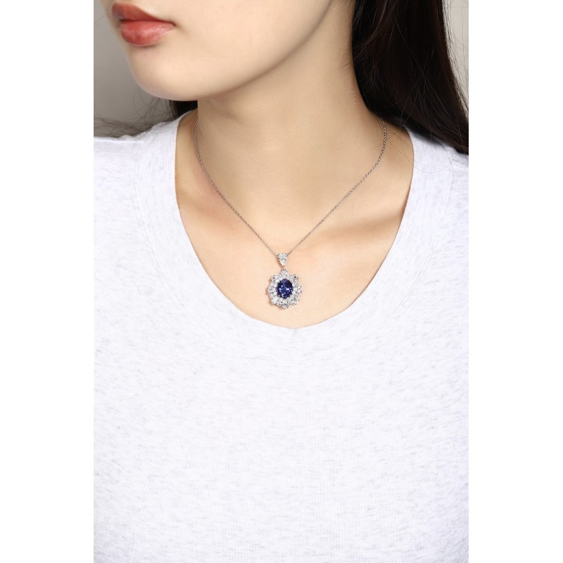 Ruif Jewelry Classic Design PT950 Platinum 4.97ct Lab Grown Sapphire And 3.911ct Lab Grown Diamond Nacklace Gemstone Jewelry