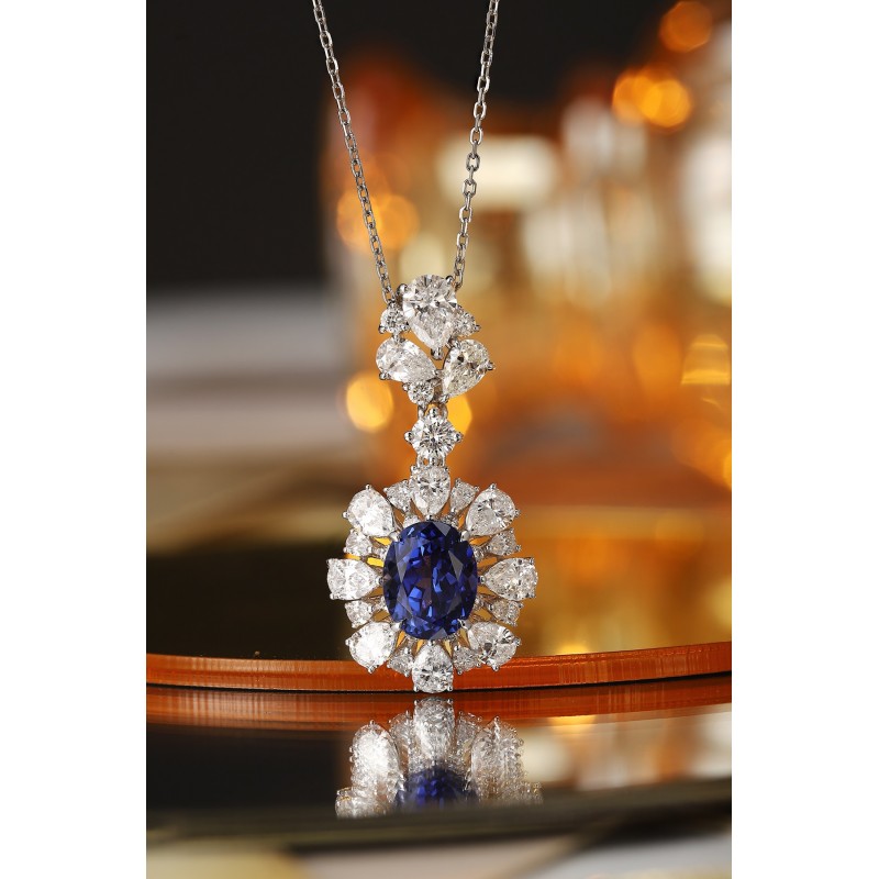 Ruif Jewelry Classic Design PT950 Platinum 3.8ct Lab Grown Sapphire And 3.78ct Lab Grown Diamond Pendant Gemstone Jewelry