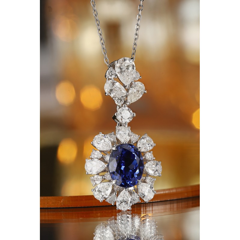 Ruif Jewelry Classic Design PT950 Platinum 3.8ct Lab Grown Sapphire And 3.78ct Lab Grown Diamond Pendant Gemstone Jewelry