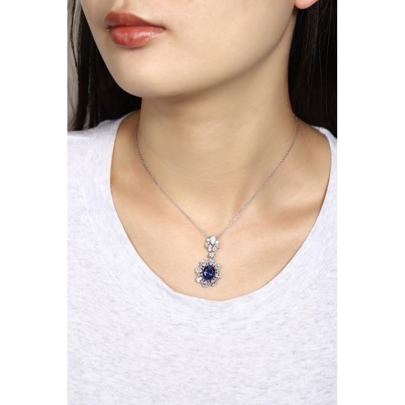 Ruif Jewelry Classic Design PT950 Platinum 3.8ct Lab Grown Sapphire And 3.78ct Lab Grown Diamond Pendant Gemstone Jewelry