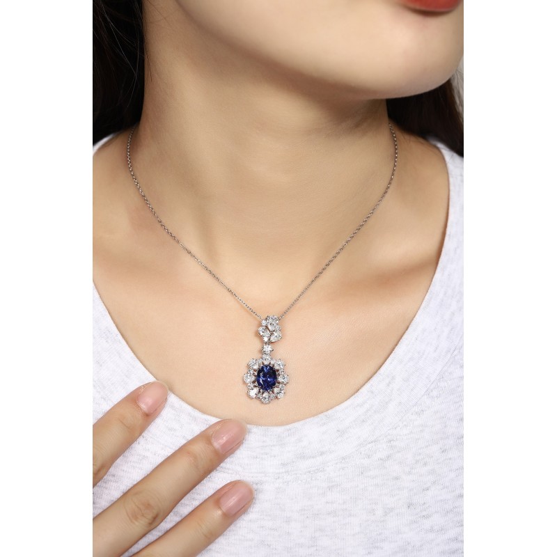 Ruif Jewelry Classic Design PT950 Platinum 3.8ct Lab Grown Sapphire And 3.78ct Lab Grown Diamond Pendant Gemstone Jewelry
