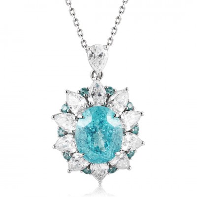 Ruif Jewelry Classic Design PT950 Platinum 6.65ct Lab Grown Paraiba Pendant And 3.472ct Lab Diamond Pendant Gemstone Jewelry