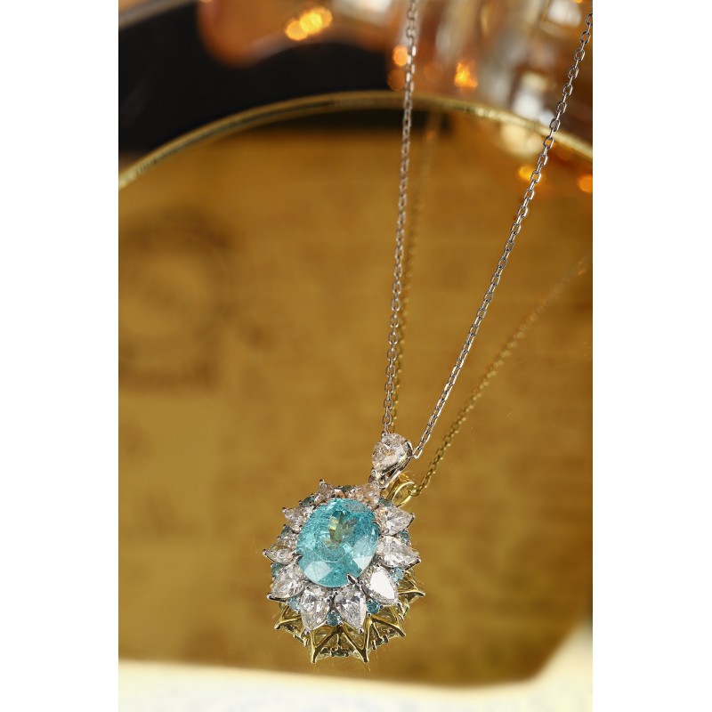 Ruif Jewelry Classic Design PT950 Platinum 6.65ct Lab Grown Paraiba Pendant And 3.472ct Lab Diamond Pendant Gemstone Jewelry