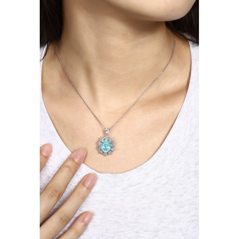 Ruif Jewelry Classic Design PT950 Platinum 6.65ct Lab Grown Paraiba Pendant And 3.472ct Lab Diamond Pendant Gemstone Jewelry