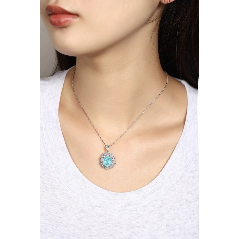 Ruif Jewelry Classic Design PT950 Platinum 6.65ct Lab Grown Paraiba Pendant And 3.472ct Lab Diamond Pendant Gemstone Jewelry