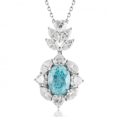 Ruif Jewelry Classic Design PT950 Platinum 4.56ct Lab Grown Paraiba Pendant And 3.034ct Lab Diamond Pendant Gemstone Jewelry