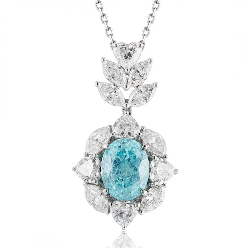 Ruif Jewelry Classic Design PT950 Platinum 4.56ct Lab Grown Paraiba Pendant And 3.034ct Lab Diamond Pendant Gemstone Jewelry