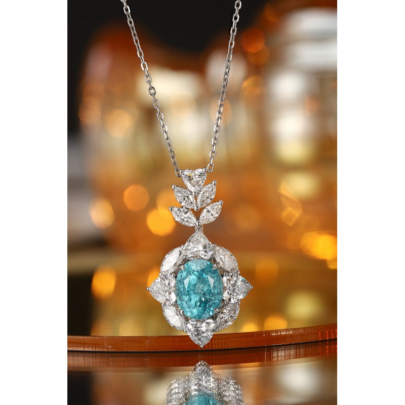 Ruif Jewelry Classic Design PT950 Platinum 4.56ct Lab Grown Paraiba Pendant And 3.034ct Lab Diamond Pendant Gemstone Jewelry