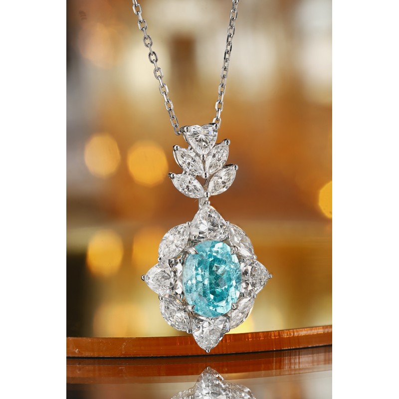 Ruif Jewelry Classic Design PT950 Platinum 4.56ct Lab Grown Paraiba Pendant And 3.034ct Lab Diamond Pendant Gemstone Jewelry