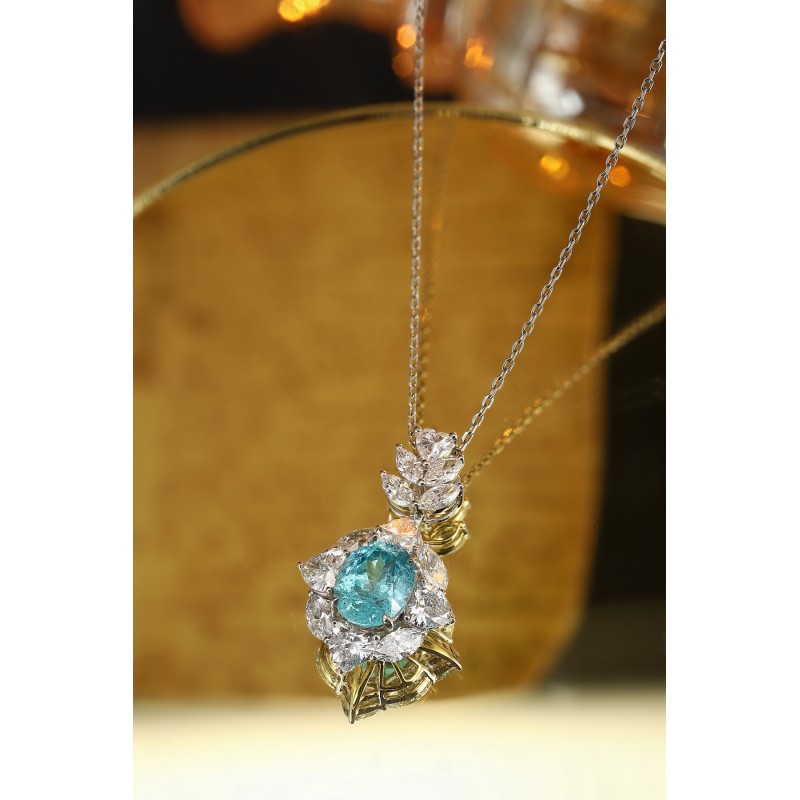 Ruif Jewelry Classic Design PT950 Platinum 4.56ct Lab Grown Paraiba Pendant And 3.034ct Lab Diamond Pendant Gemstone Jewelry