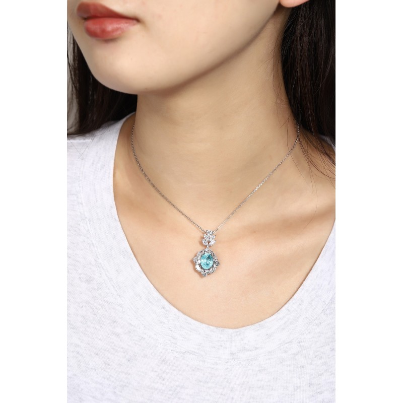 Ruif Jewelry Classic Design PT950 Platinum 4.56ct Lab Grown Paraiba Pendant And 3.034ct Lab Diamond Pendant Gemstone Jewelry