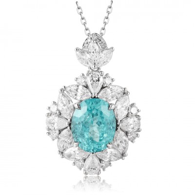 Ruif Jewelry Classic Design PT950 Platinum 6.69ct Lab Grown Paraiba Pendant And 2.795ct Lab Diamond Pendant Gemstone Jewelry