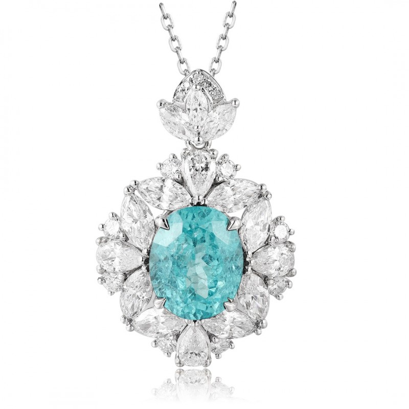 Ruif Jewelry Classic Design PT950 Platinum 6.69ct Lab Grown Paraiba Pendant And 2.795ct Lab Diamond Pendant Gemstone Jewelry