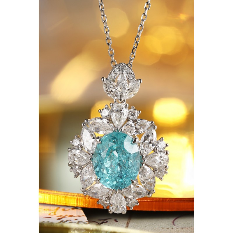 Ruif Jewelry Classic Design PT950 Platinum 6.69ct Lab Grown Paraiba Pendant And 2.795ct Lab Diamond Pendant Gemstone Jewelry