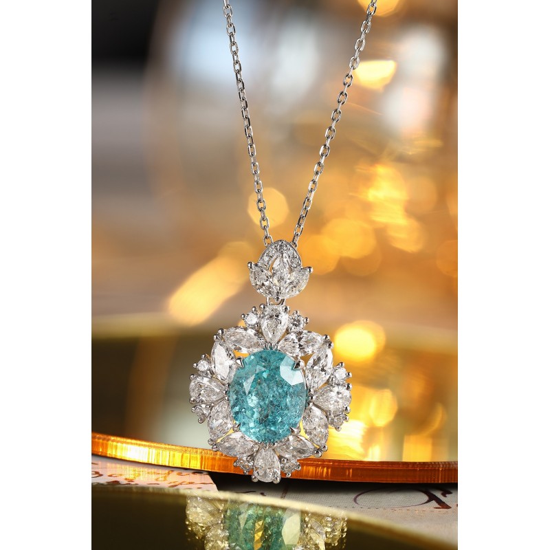 Ruif Jewelry Classic Design PT950 Platinum 6.69ct Lab Grown Paraiba Pendant And 2.795ct Lab Diamond Pendant Gemstone Jewelry
