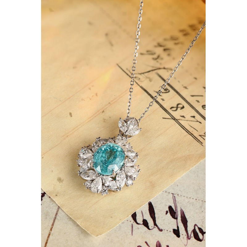 Ruif Jewelry Classic Design PT950 Platinum 6.69ct Lab Grown Paraiba Pendant And 2.795ct Lab Diamond Pendant Gemstone Jewelry
